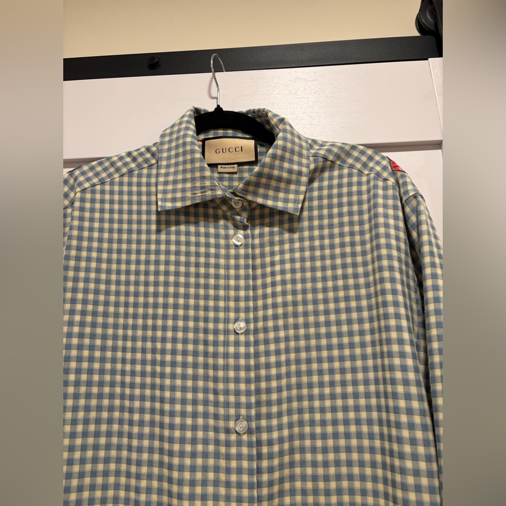 Gucci Gingham Embroidered Cotton Oversized Shirtdress or Tunic Size 38 - Picture 11 of 13